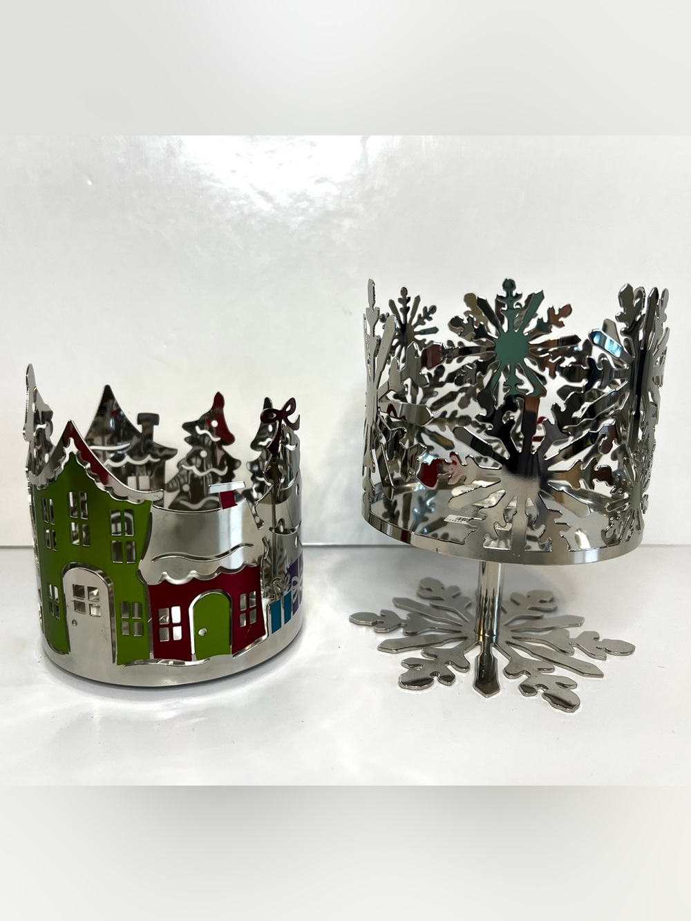 Bath & Body Works Snowflake Village 3 Wick Candle Holders - Set Of 2 - Christmas